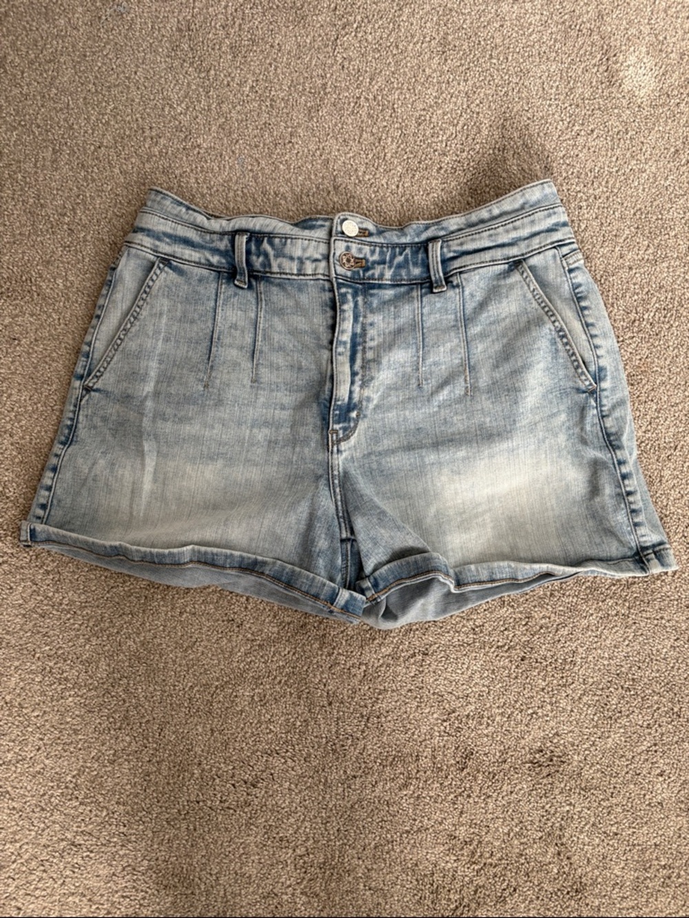 White House Black Market Light Wash Pleated High-Rise Denim Shorts